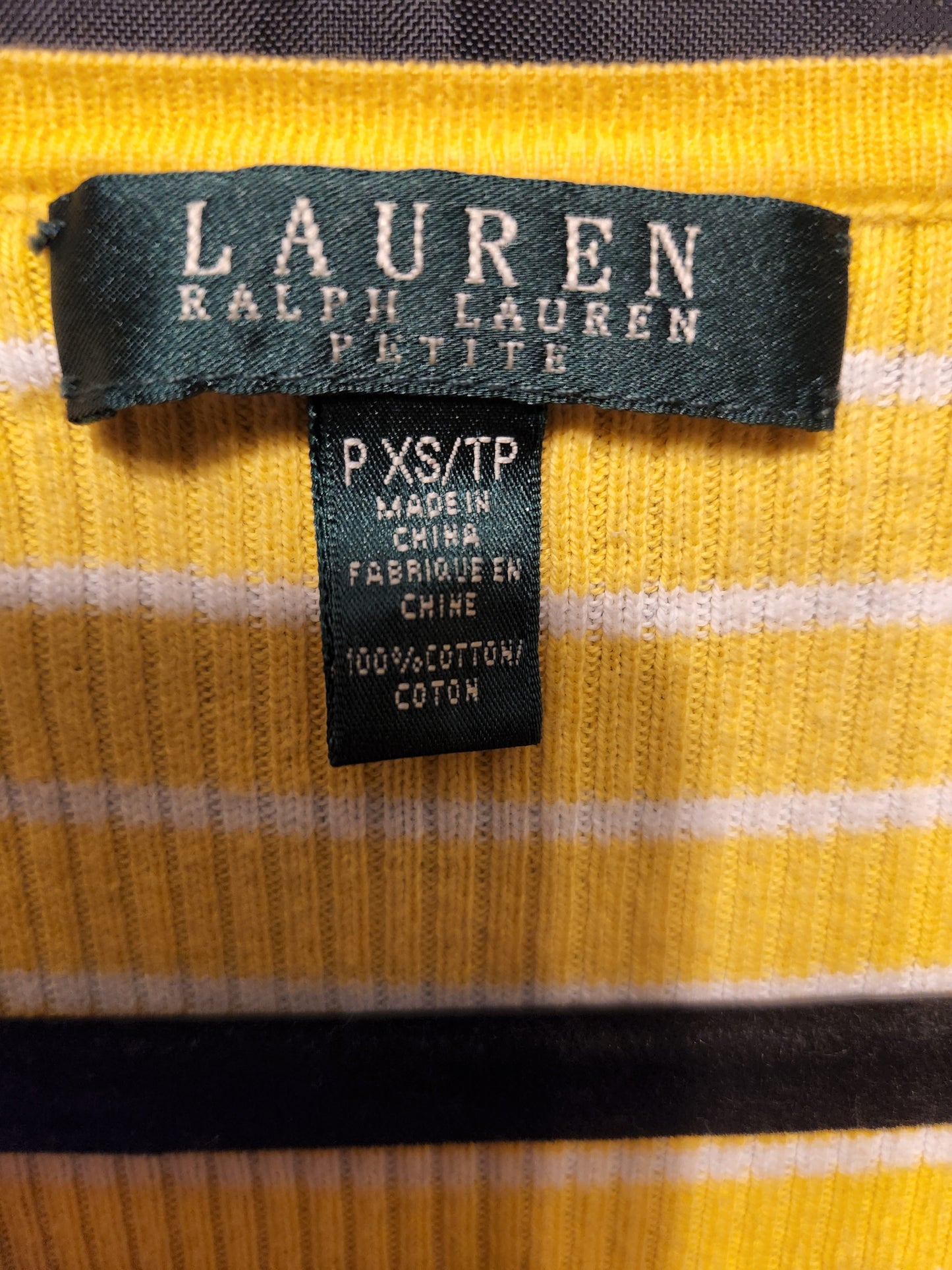 Ladies XS Yellow striped Lauren RL V neck